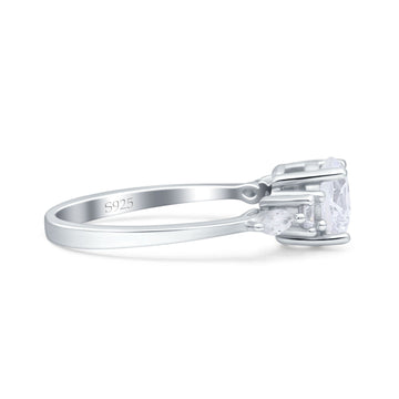 Round Marquise Art Deco Five Stone Engagement Bridal Ring Simulated Cubic Zirconia 925 Sterling Silver